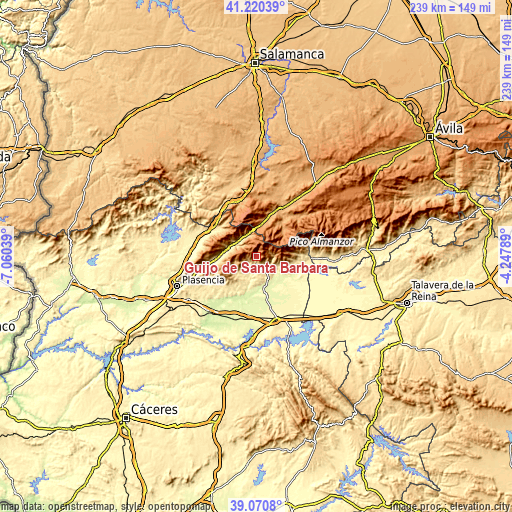 Topographic map of Guijo de Santa Bárbara