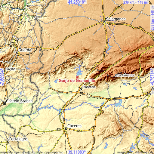 Topographic map of Guijo de Granadilla