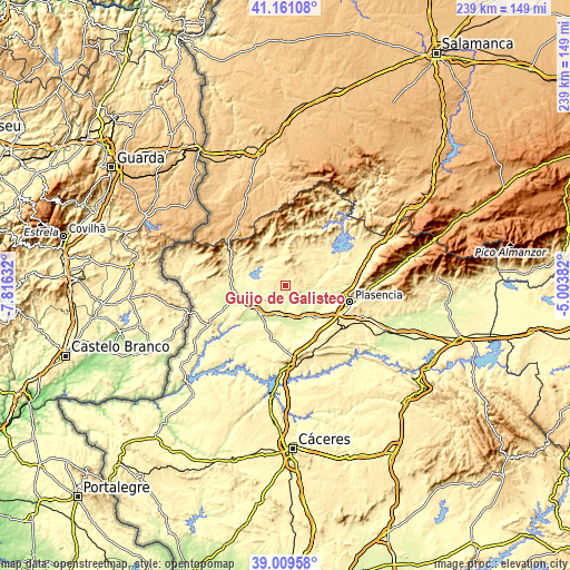 Topographic map of Guijo de Galisteo