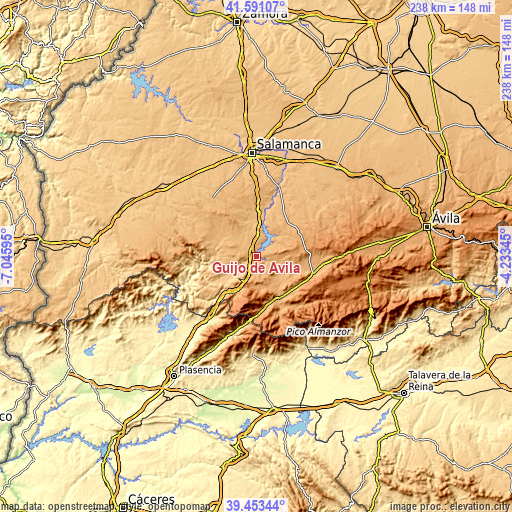 Topographic map of Guijo de Ávila