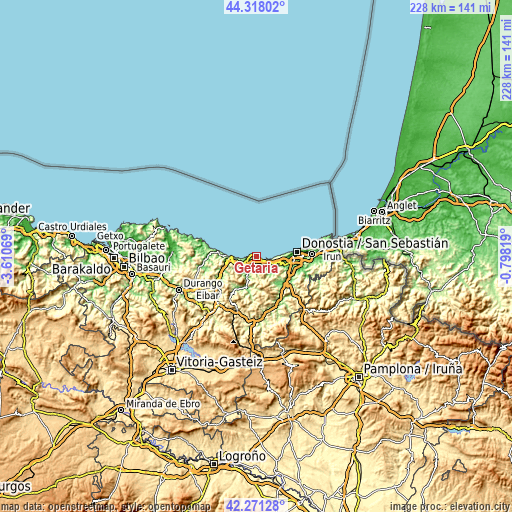 Topographic map of Getaria