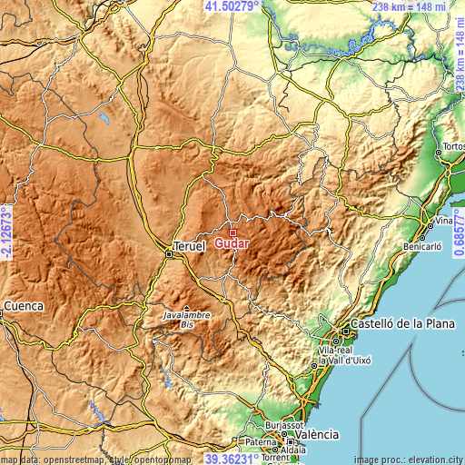 Topographic map of Gúdar