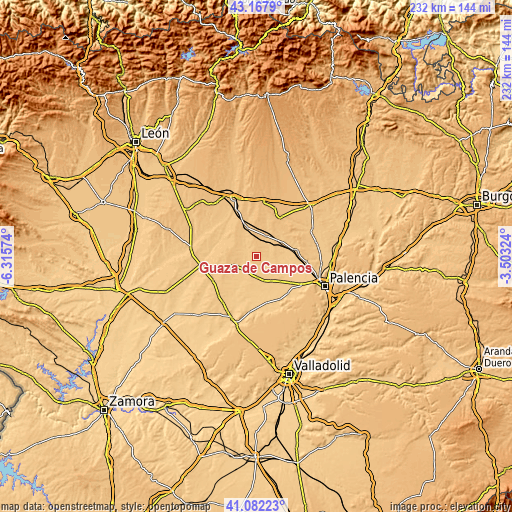 Topographic map of Guaza de Campos