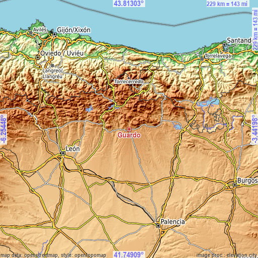 Topographic map of Guardo