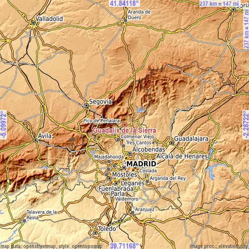 Topographic map of Guadalix de la Sierra