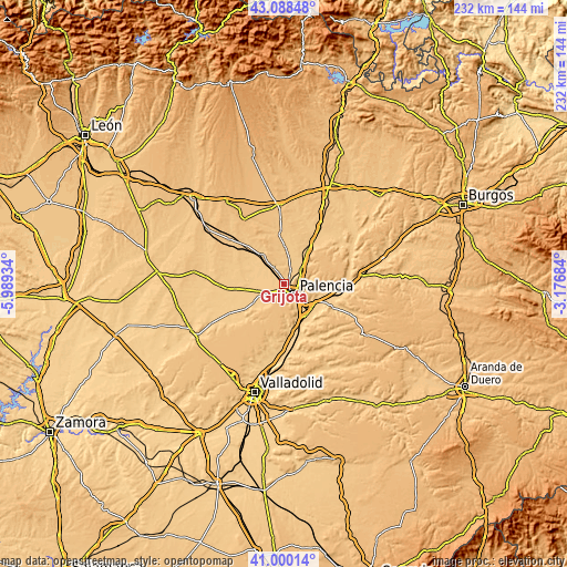 Topographic map of Grijota