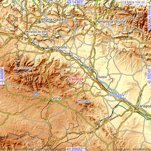 Topographic map of Grávalos