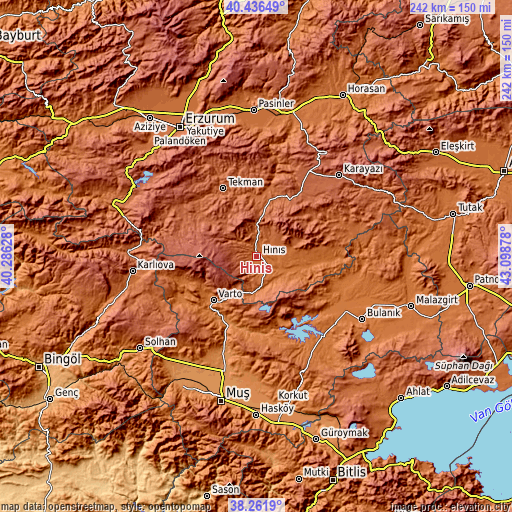 Topographic map of Hınıs