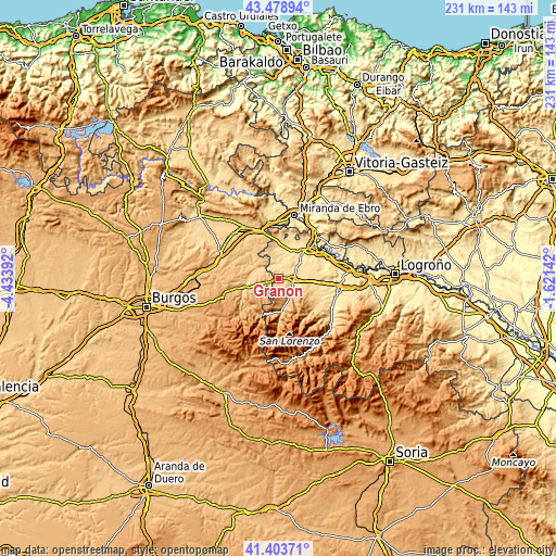 Topographic map of Grañón