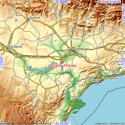 Topographic map of la Granja d'Escarp