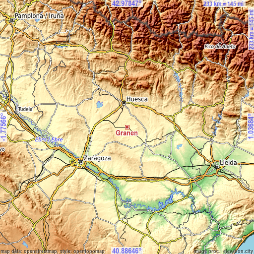 Topographic map of Grañén