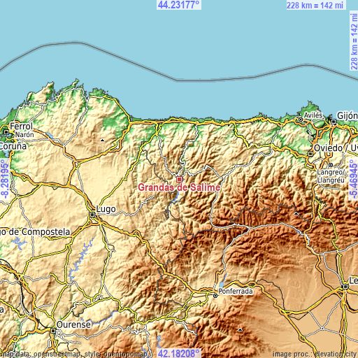 Topographic map of Grandas de Salime