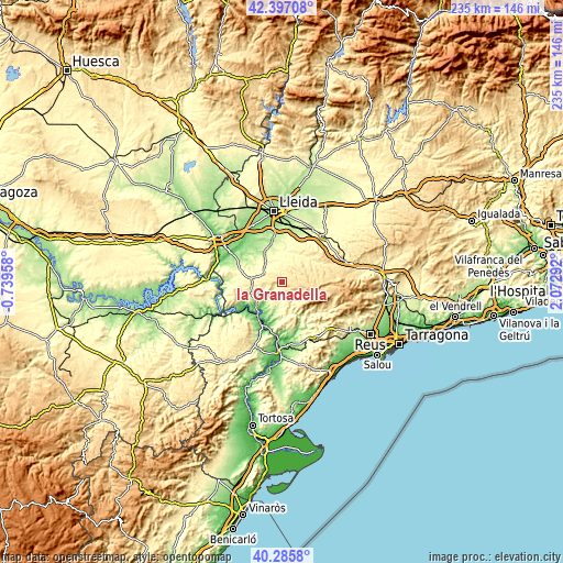 Topographic map of la Granadella