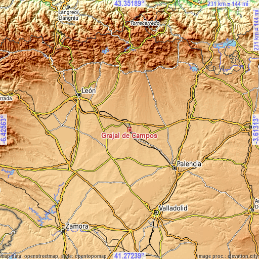 Topographic map of Grajal de Campos