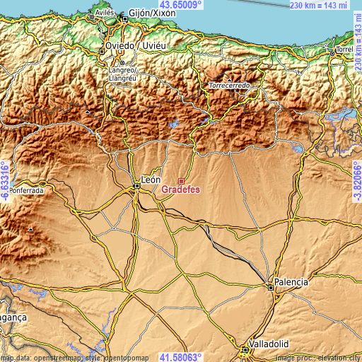 Topographic map of Gradefes