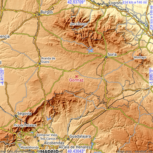 Topographic map of Gormaz