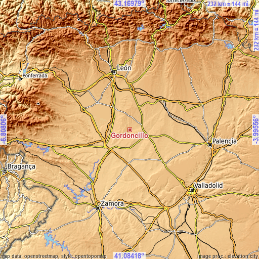 Topographic map of Gordoncillo