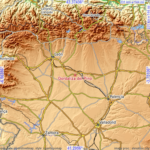 Topographic map of Gordaliza del Pino