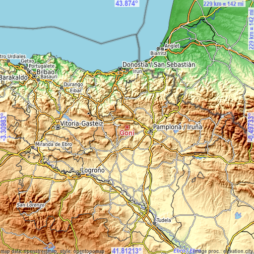 Topographic map of Goñi