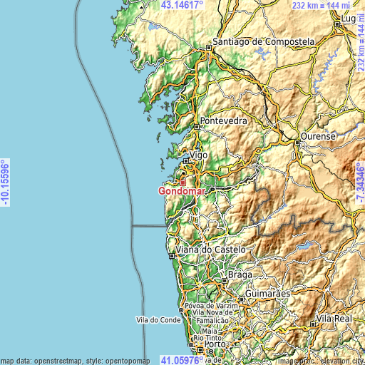 Topographic map of Gondomar