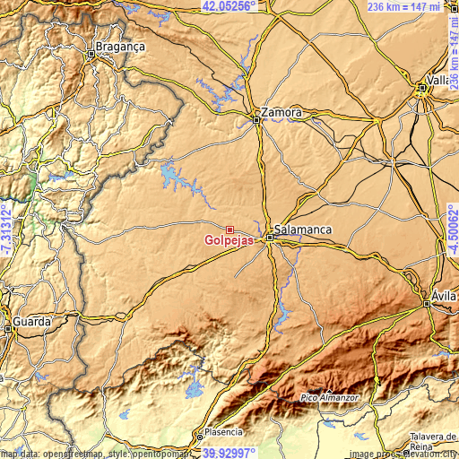 Topographic map of Golpejas