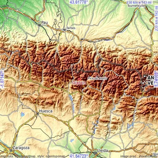 Topographic map of Gistaín