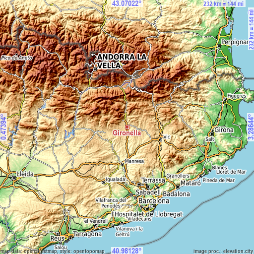 Topographic map of Gironella