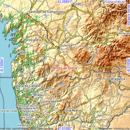 Topographic map of Xinzo de Limia