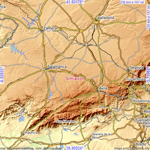 Topographic map of Gimialcón