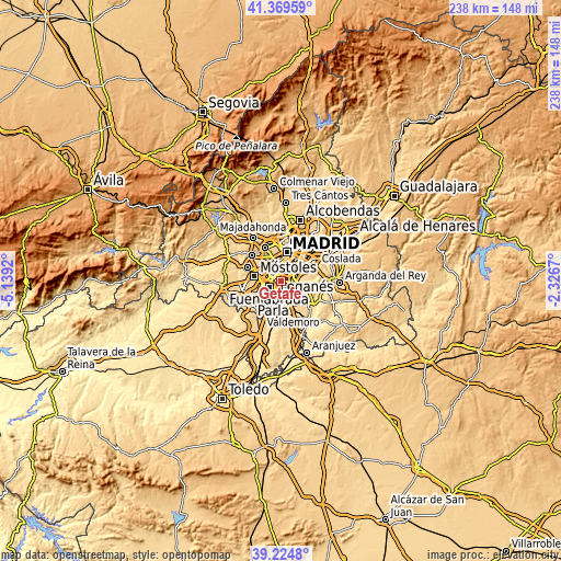 Topographic map of Getafe