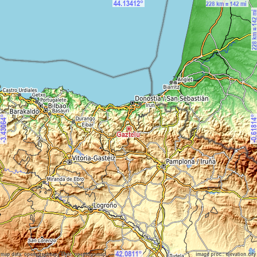 Topographic map of Gaztelu