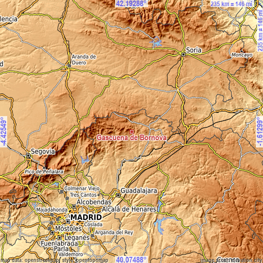 Topographic map of Gascueña de Bornova