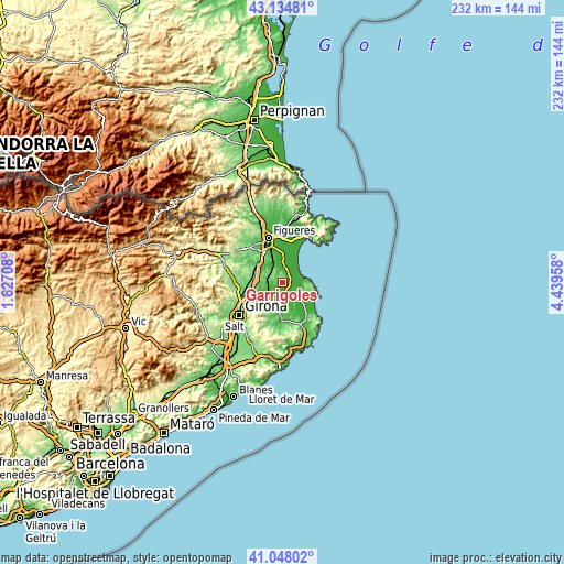 Topographic map of Garrigoles