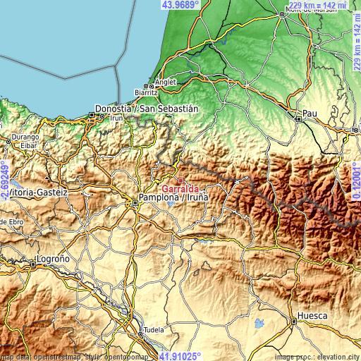 Topographic map of Garralda