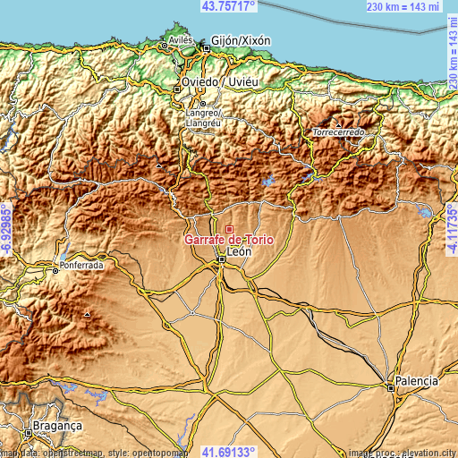 Topographic map of Garrafe de Torío