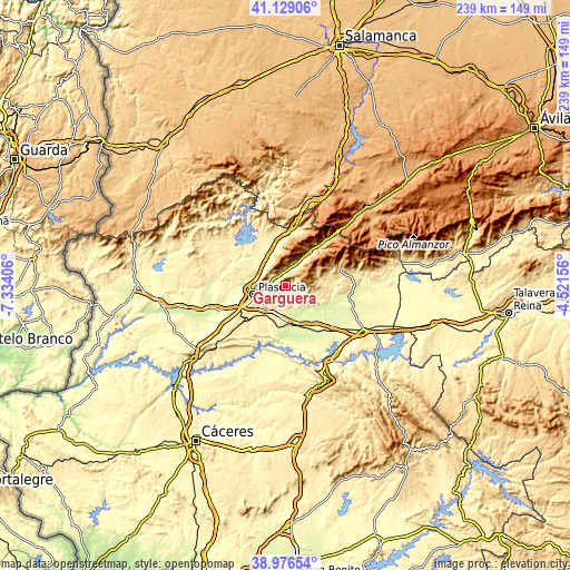 Topographic map of Gargüera