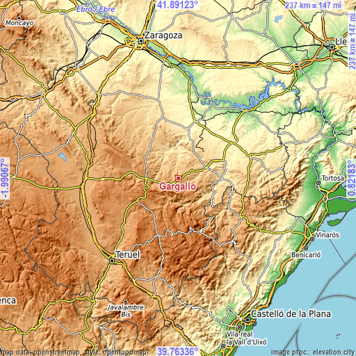 Topographic map of Gargallo