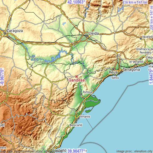 Topographic map of Gandesa