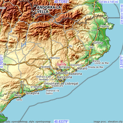 Topographic map of Gallifa