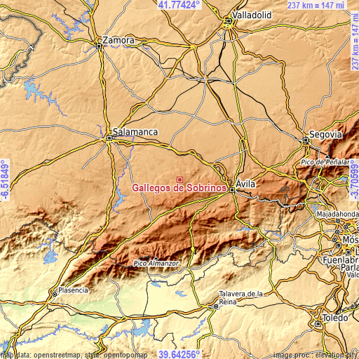 Topographic map of Gallegos de Sobrinos