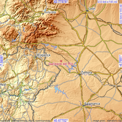 Topographic map of Gallegos del Río