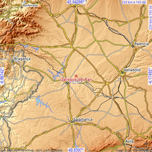 Topographic map of Gallegos del Pan