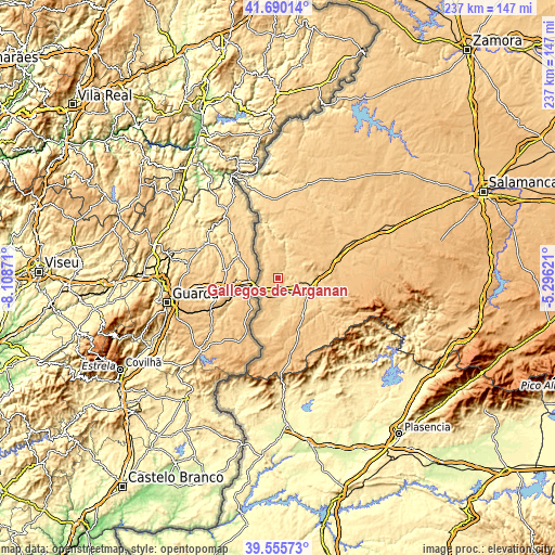 Topographic map of Gallegos de Argañán