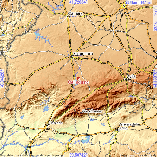 Topographic map of Galinduste