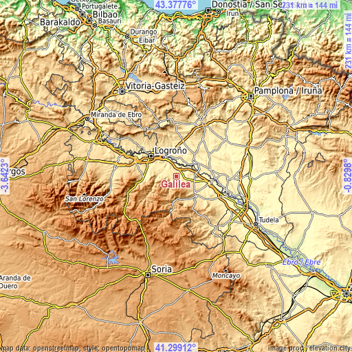 Topographic map of Galilea