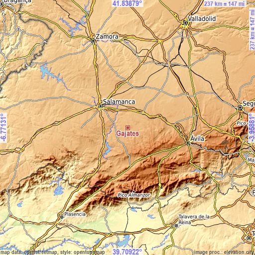 Topographic map of Gajates