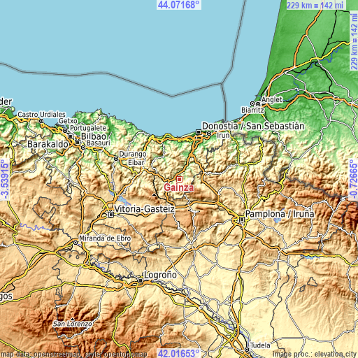 Topographic map of Gaintza