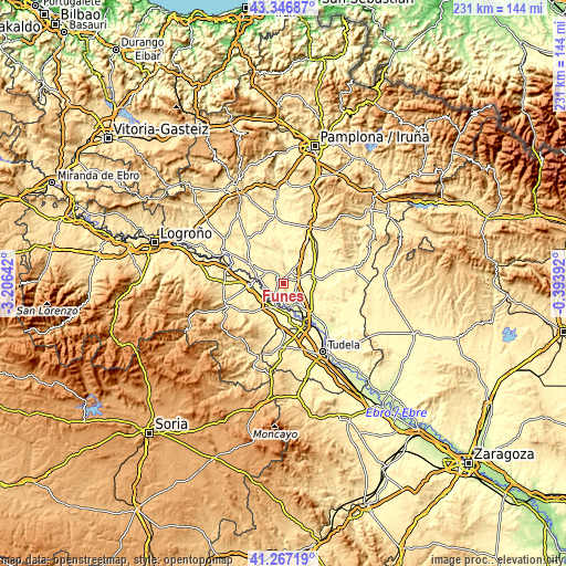 Topographic map of Funes