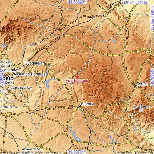 Topographic map of Fuertescusa