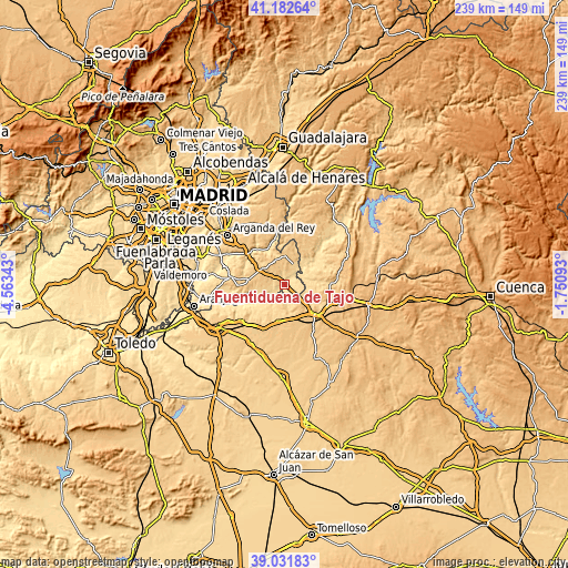 Topographic map of Fuentidueña de Tajo